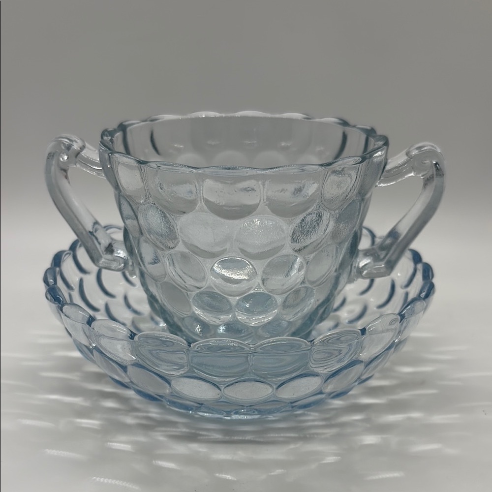 Vintage Blue Anchor Hocking Sugar Bowl and Bowl
